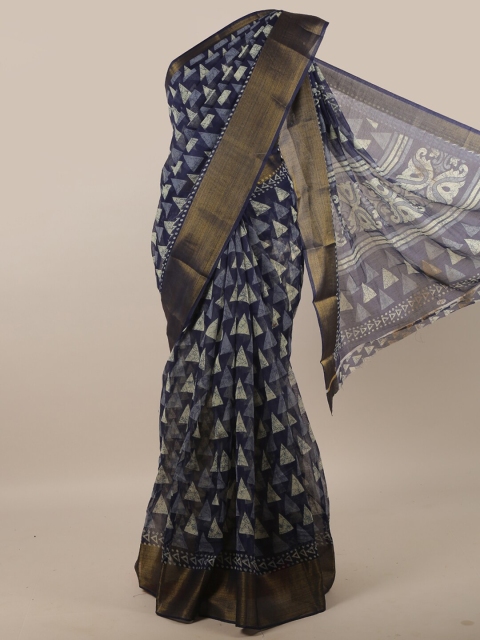 

Pothys Blue Geometric Printed Cotton Blend Saree