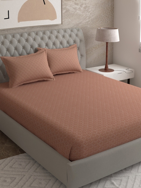 

EverHOME Brown Geometric 144 TC Queen Bedsheet with 2 Pillow Covers