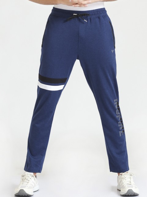 

POKER ACTIVE Men Navy Blue & White Printed Regular Fit Track Pants