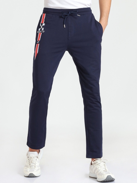 

POKER ACTIVE Men Navy Blue Printed Regular Fit Track Pants