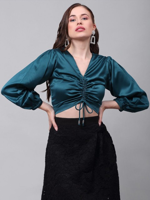 

NEUDIS Green Satin Ruched Top