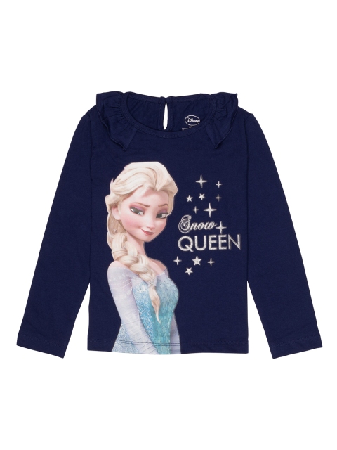 

Disney Girls Navy Blue Elsa Graphic Printed Full Sleeve T-shirt