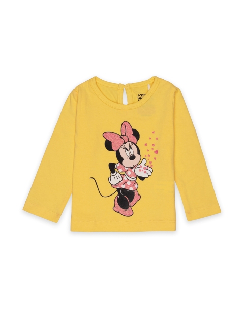 

Disney Girls Yellow & Black Minnie Mouse Printed Bio-Washed Pure Cotton T-shirt
