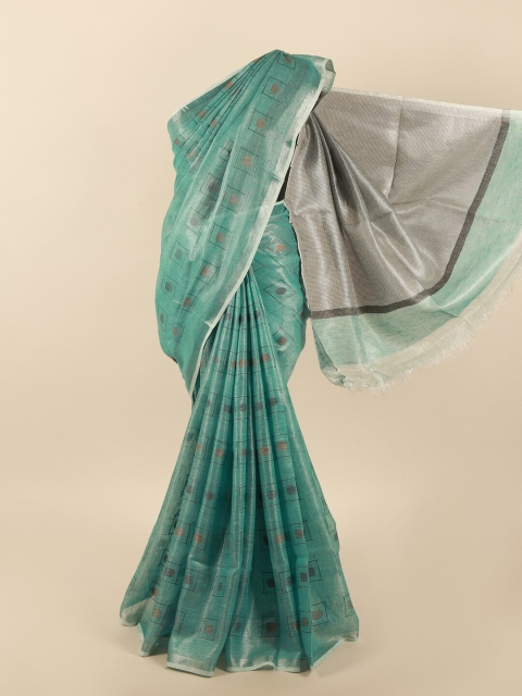 

Pothys Green Geometric Printed Linen Blend Saree