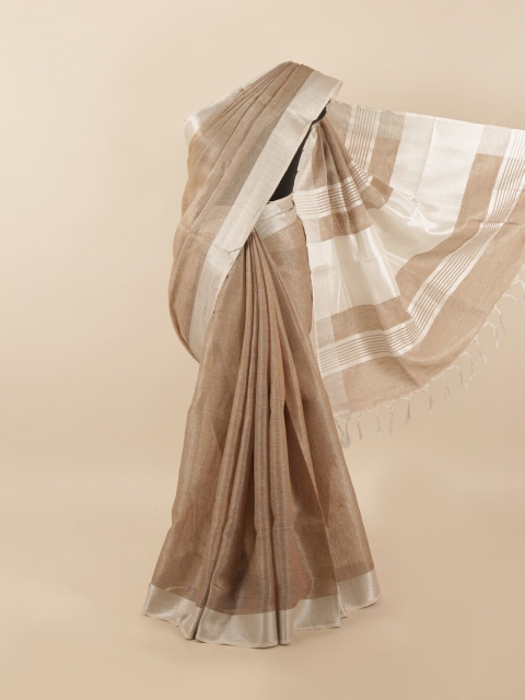 

Pothys Brown & Silver-Toned Zari Linen Blend Saree