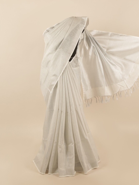 

Pothys Silver-Toned Zari Linen Blend Saree