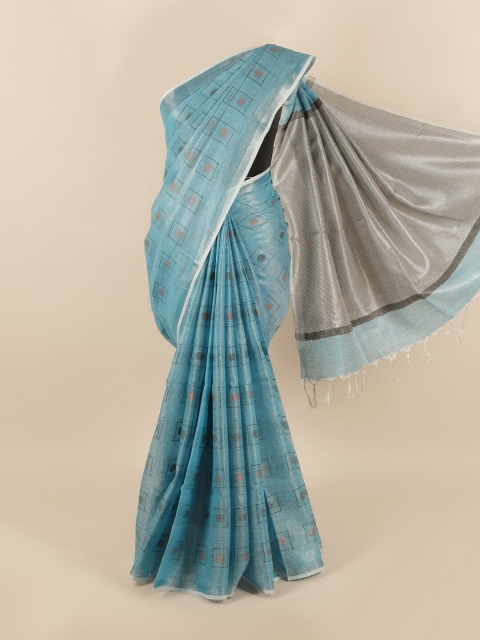 

Pothys Blue Linen Blend Saree