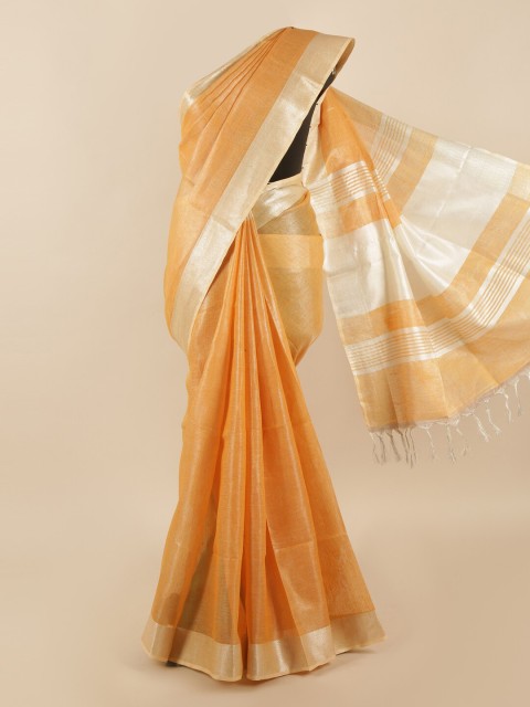 

Pothys Orange & Gold-Toned Zari Linen Blend Saree