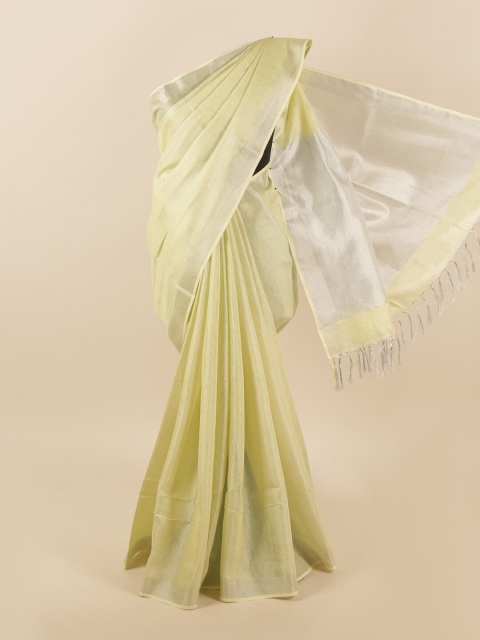 

Pothys Lime Green & Silver-Toned Solid Zari Border Linen Blend Saree