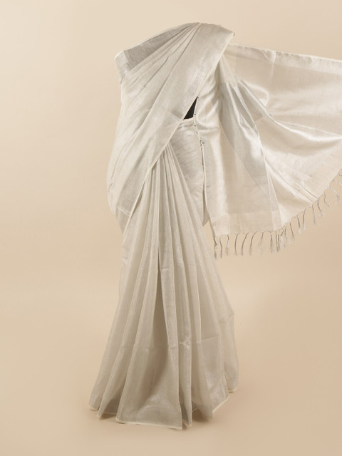 

Pothys Silver-Toned Zari Linen Blend Saree
