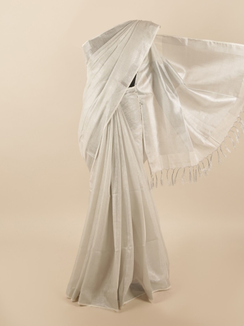 

Pothys Silver-Toned Zari Linen Blend Saree
