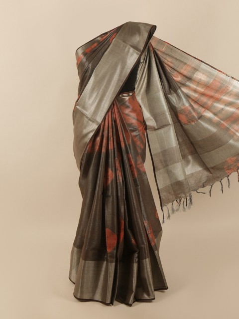 

Pothys Grey & Brown Bandhani Zari Linen Blend Saree