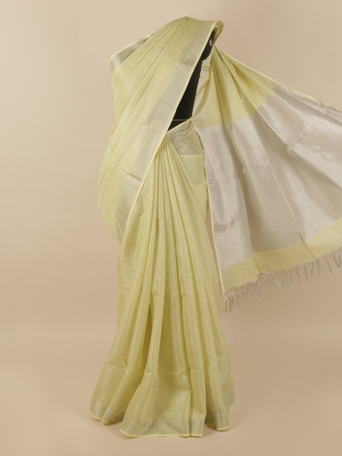 

Pothys Green & Silver Linen Blend Saree