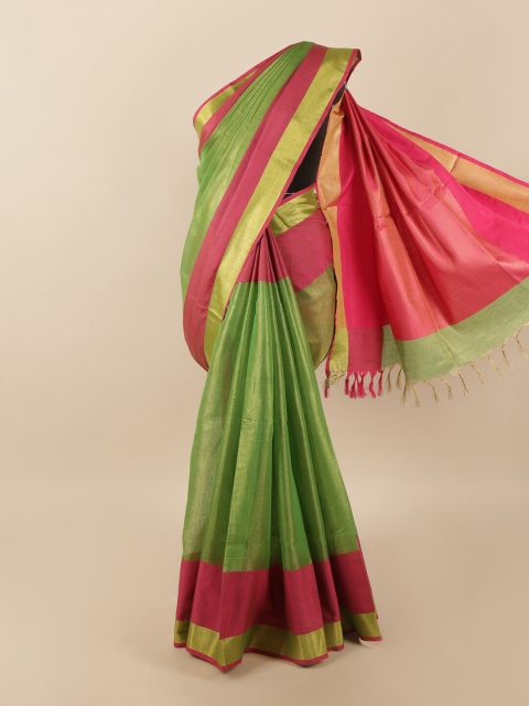 

Pothys Green & Pink Zari Linen Blend Saree