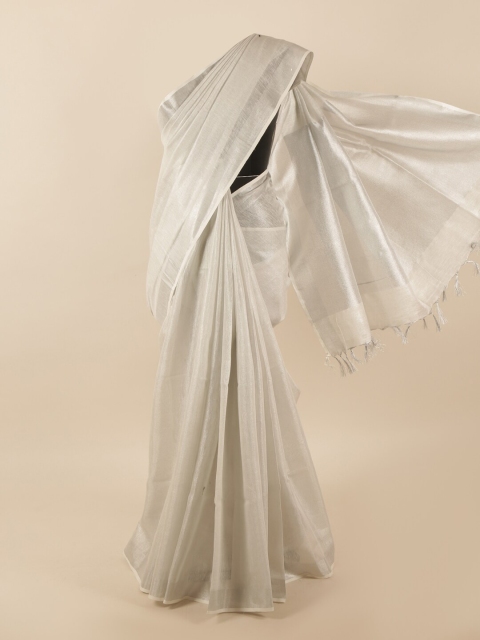 

Pothys Silver-Toned Zari Linen Blend Saree
