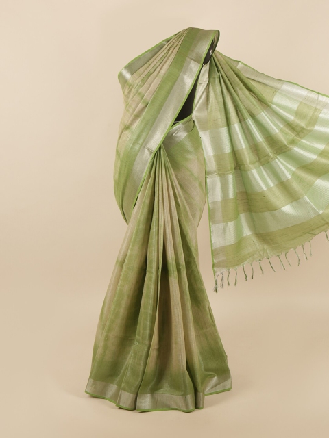 

Pothys Green & Silver-Toned Zari Linen Blend Saree