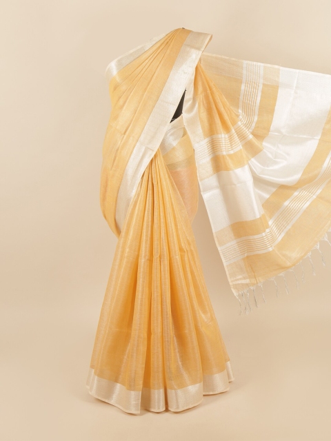 

Pothys Peach-Coloured & Silver-Coloured Zari Linen Blend Saree
