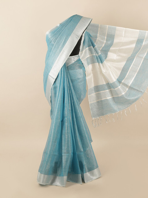 

Pothys Blue Woven Designed Linen Blend Saree