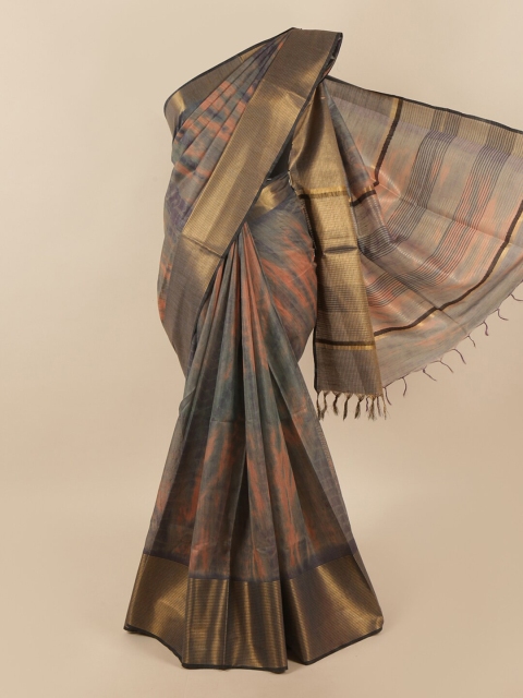 

Pothys Grey & Gold-Toned Tie and Dye Zari Linen Blend Saree