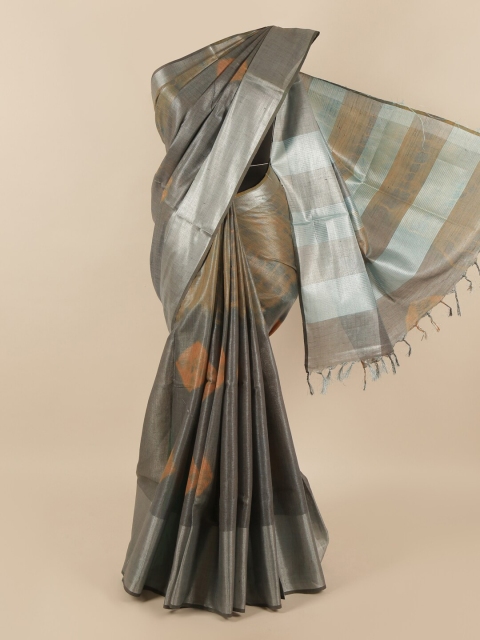 

Pothys Grey & Orange Zari Linen Blend Saree