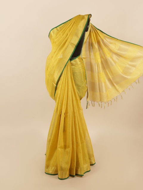 

Pothys Yellow & Green Zari Linen Blend Saree