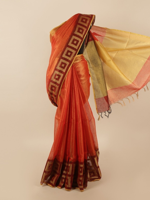 

Pothys Orange & Maroon Linen Blend Saree