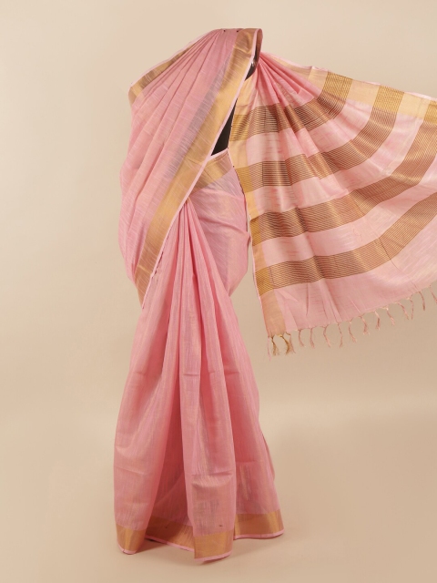 

Pothys Pink & Gold-Toned Zari Linen Blend Saree