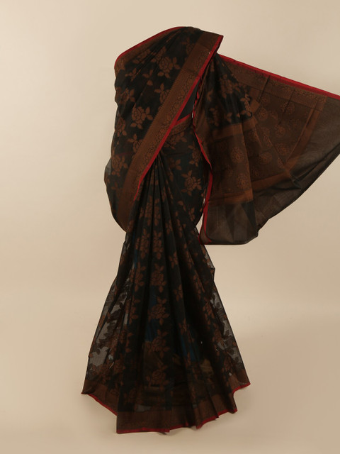 

Pothys Black & Red Woven Design Supernet Saree