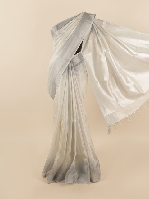 

Pothys Silver-Toned Zari Linen Blend Saree