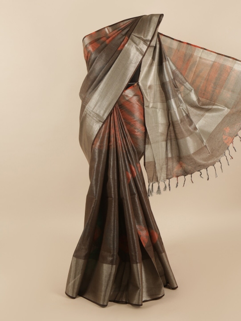 

Pothys Grey & Orange Tie and Dye Zari Linen Blend Saree
