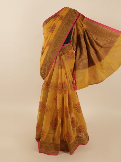 

Pothys Mustard Ethnic Motifs Woven Designed Linen Blend Saree