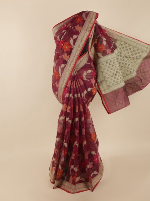 

Pothys Magenta & Red Woven Design Supernet Saree