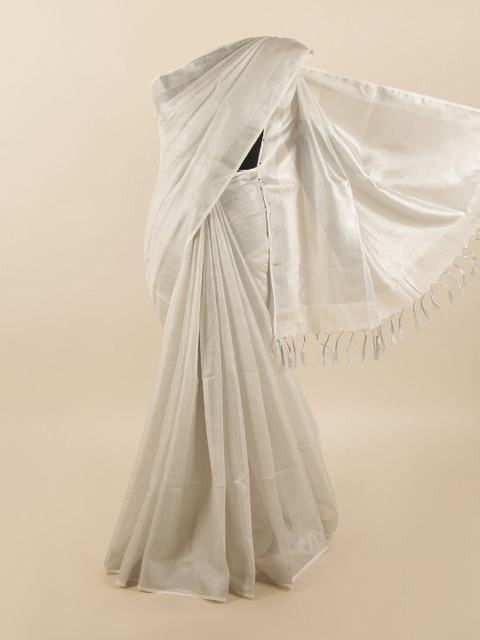 

Pothys Silver-Toned Linen Blend Saree