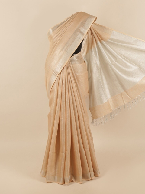 

Pothys Peach-Coloured & Silver-Toned Linen Blend Saree