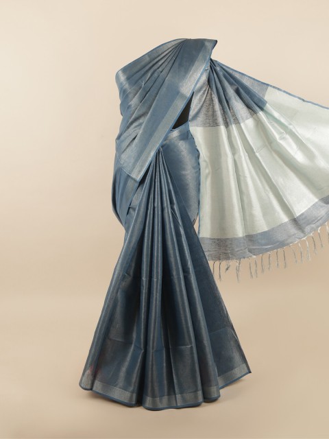 

Pothys Blue & Silver Linen Blend Saree