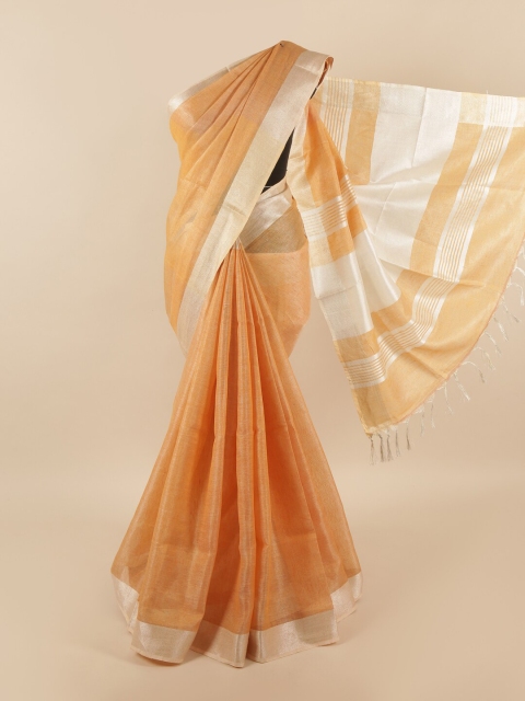 

Pothys Orange & Gold-Toned Zari Linen Blend Saree