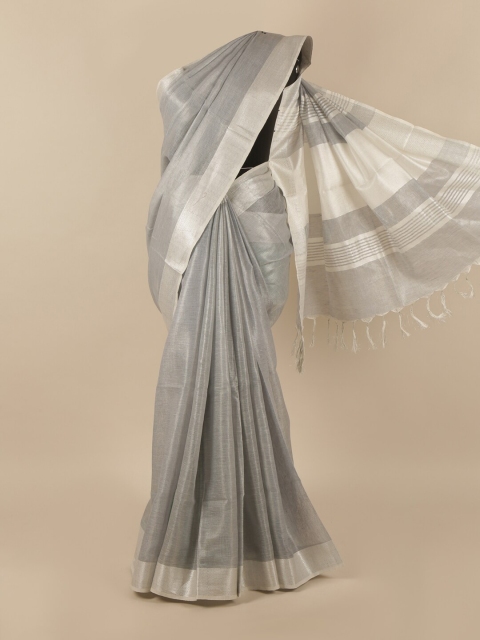 

Pothys Grey & Silver-Toned Zari Linen Blend Saree