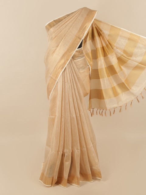 

Pothys Peach-Coloured Zari Linen Blend Saree