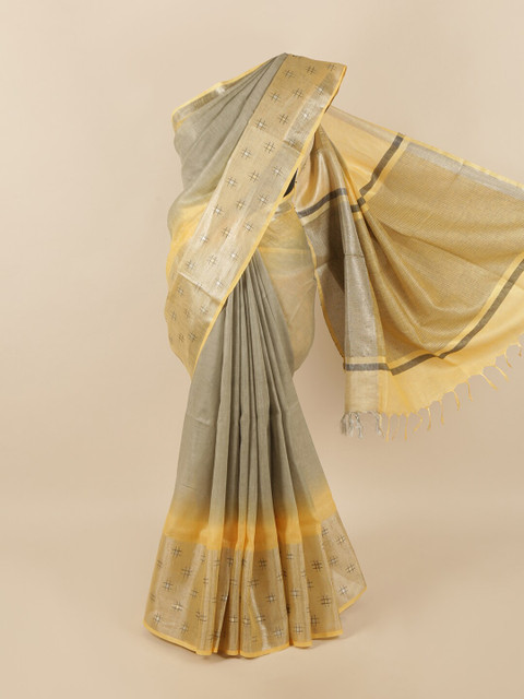

Pothys Grey & Yellow Zari Linen Blend Saree