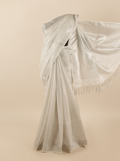 

Pothys Silver-Toned Zari Linen Blend Saree
