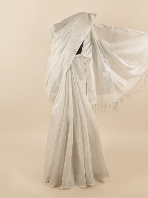 

Pothys Silver-Toned Zari Linen Blend Saree