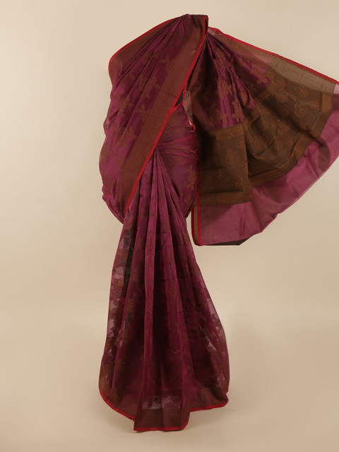 

Pothys Burgundy & Red Ethnic Motifs Supernet Saree