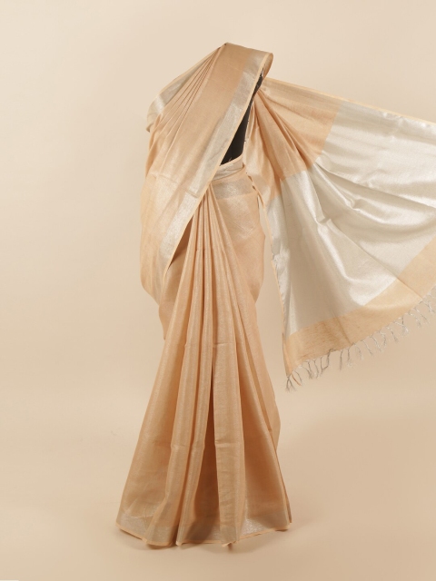 

Pothys Peach-Coloured & Silver-Toned Zari Linen Blend Saree