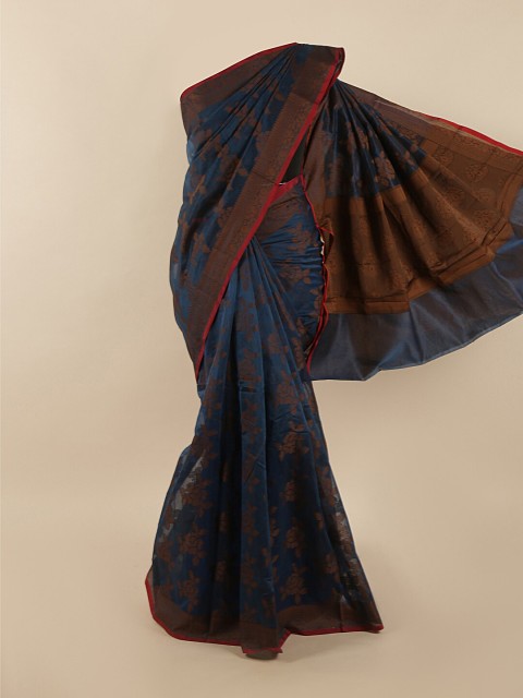 

Pothys Navy Blue & Brown Woven Design Supernet Saree
