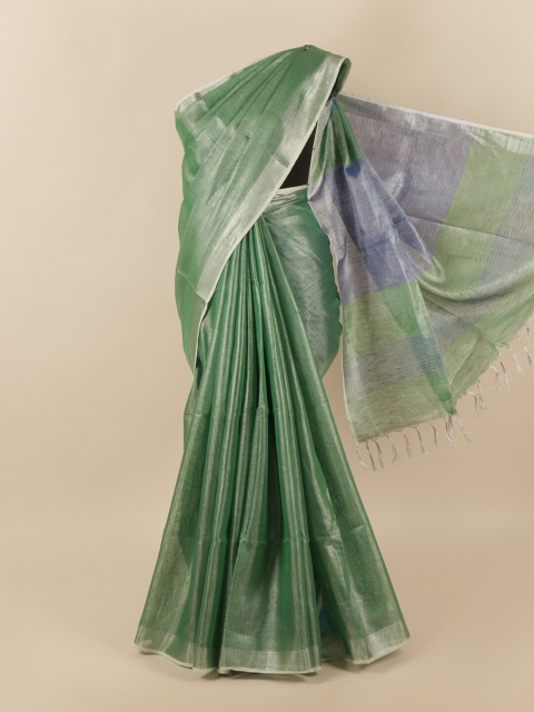 

Pothys Green & Blue Zari Linen Blend Saree