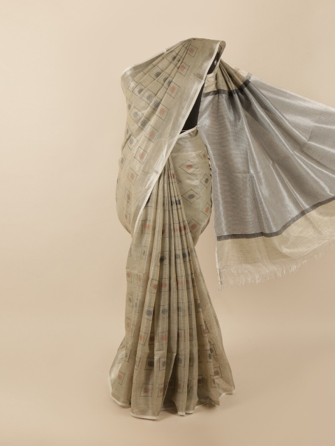 

Pothys Grey & Silver-Toned Zari Linen Blend Saree