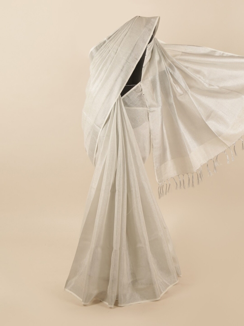 

Pothys Silver-Toned Zari Linen Blend Saree