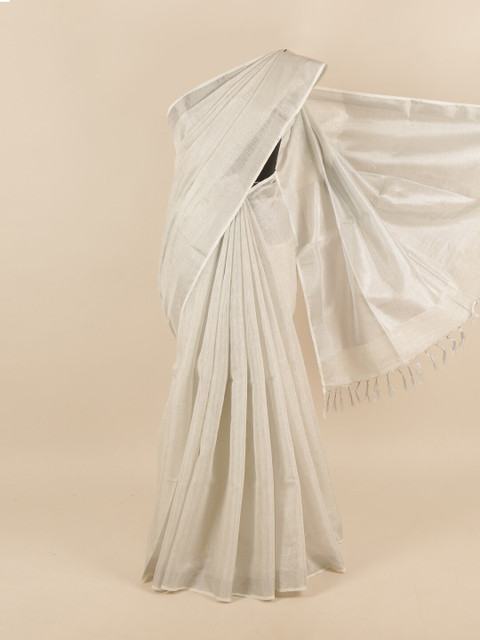 

Pothys Silver-Toned Linen Blend Saree