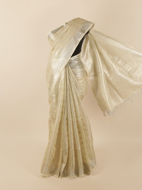 

Pothys Cream-Coloured & Gold-Toned Woven Design Zari Linen Blend Saree
