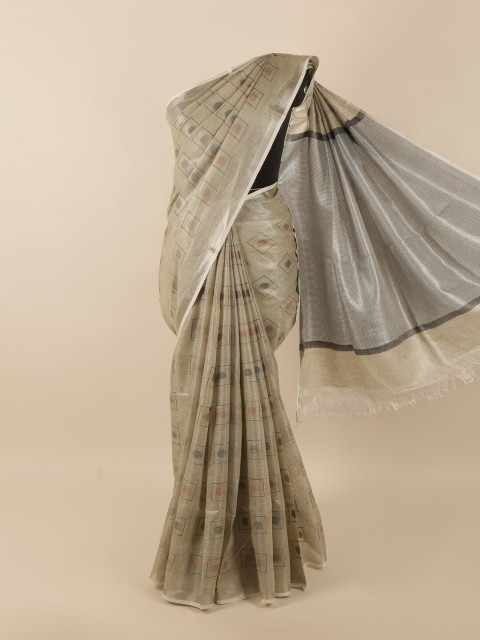 

Pothys Grey & Silver-Toned Zari Linen Blend Saree